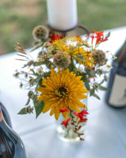 Bouquet of Flowers on Catering Table at Wedding. Private event venue in the Catskills, NY. Event space available for weddings and special occasions.